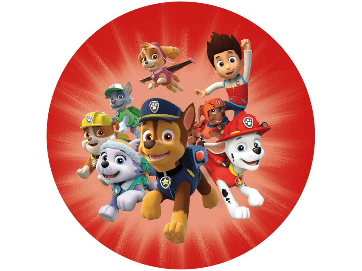 Kageprint / Sukkerprint Paw Patrol 6, 19 cm med tekst