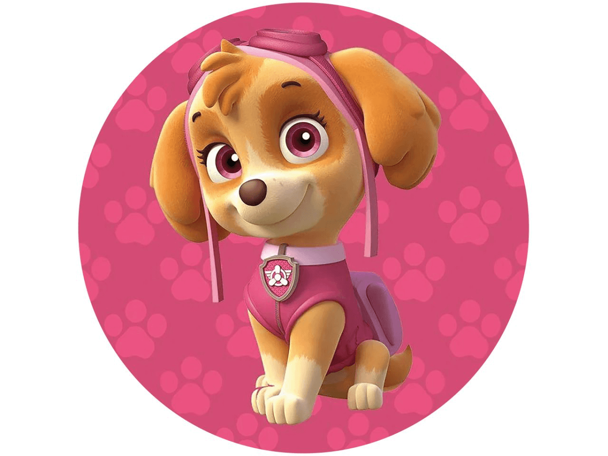 Kageprint / Sukkerprint Paw Patrol Skye 5, 19 cm med tekst